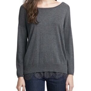 Joie Hilano Gray Lace Trim Sweater